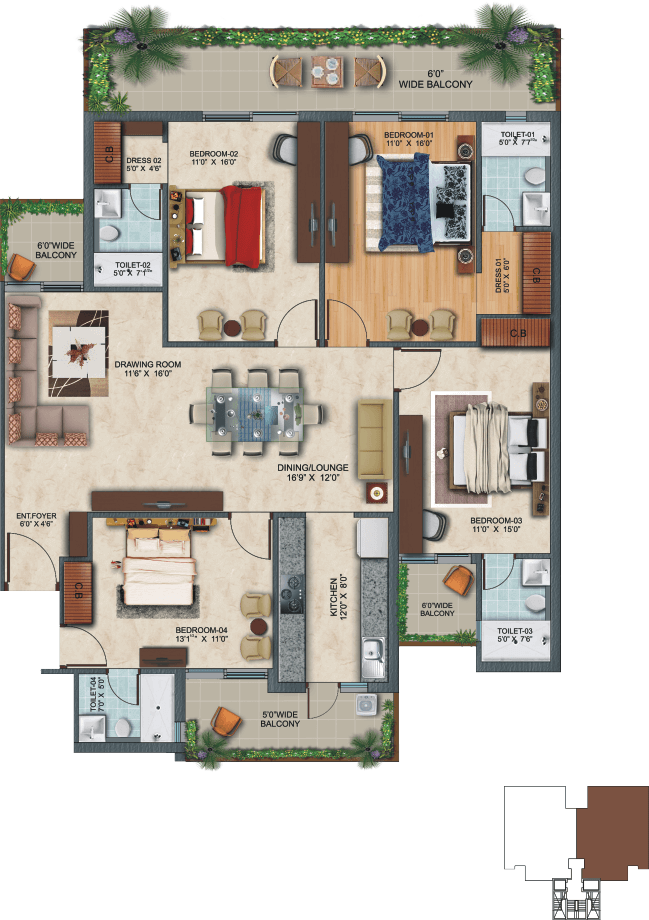 4 BHK Floor Plan